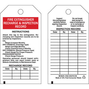 76222 5 75 X 3 Fire Extinguisher Recharge Record Tag Fastenal