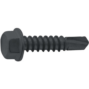 Pack of 25 3 Drill Point Steel Self-Drilling Screw 2 Length Hex Washer Head 1/4-14 Thread Size Hex Drive Black Oxide Finish